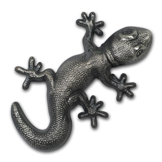2018 Palau 1 oz Silver Antique Finish Gecko Shaped Coin 2018 Palau 1 oz Silver Antique Finish Gecko Shaped Coin
